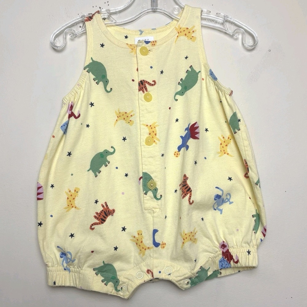 Vintage Baby Gap 90s Bubble Romper Yellow Zoo Animals Cotton 3-6 Months